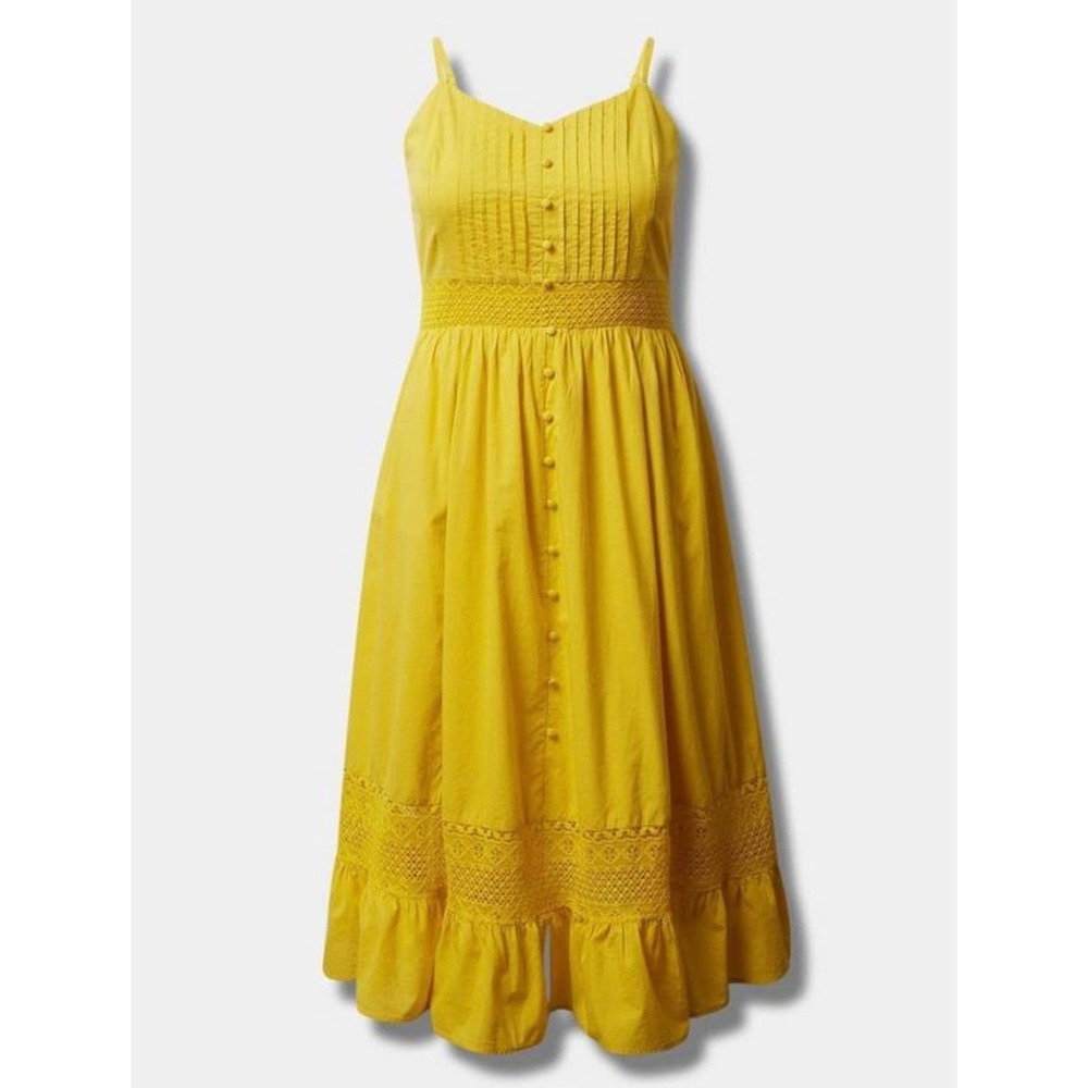 Torrid Women's Yellow Voile Stripe Lace Button Front Sleeveless Midi Dress NWT - Picture 4 of 5